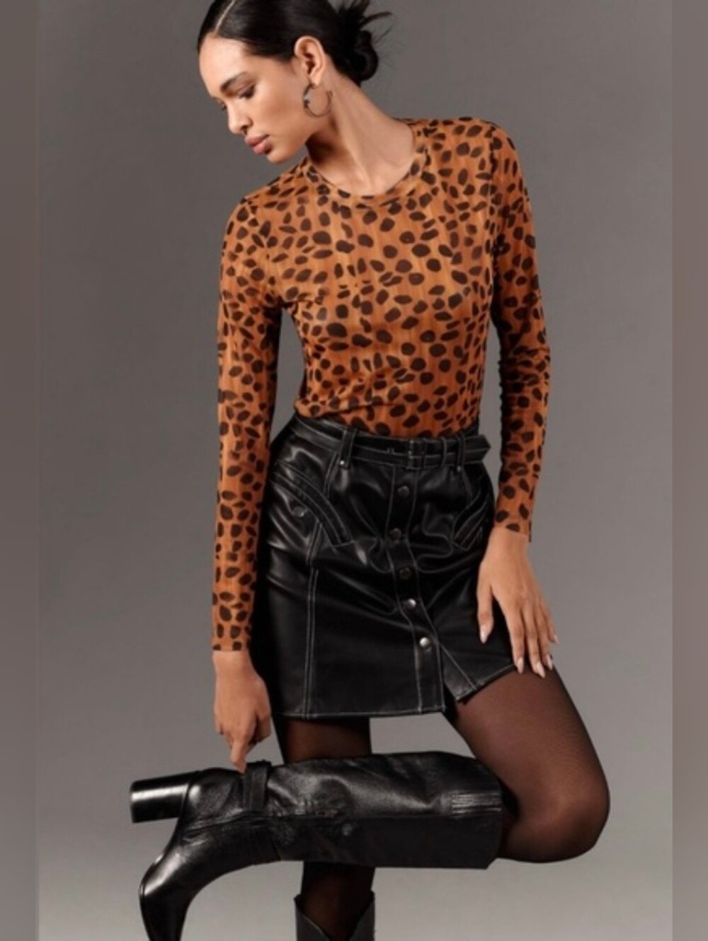 Porridge Long-Sleeve Animal Dot Print Top